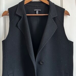 Eileen Fisher black wool midi coat single button vest EUC petite medium pockets
